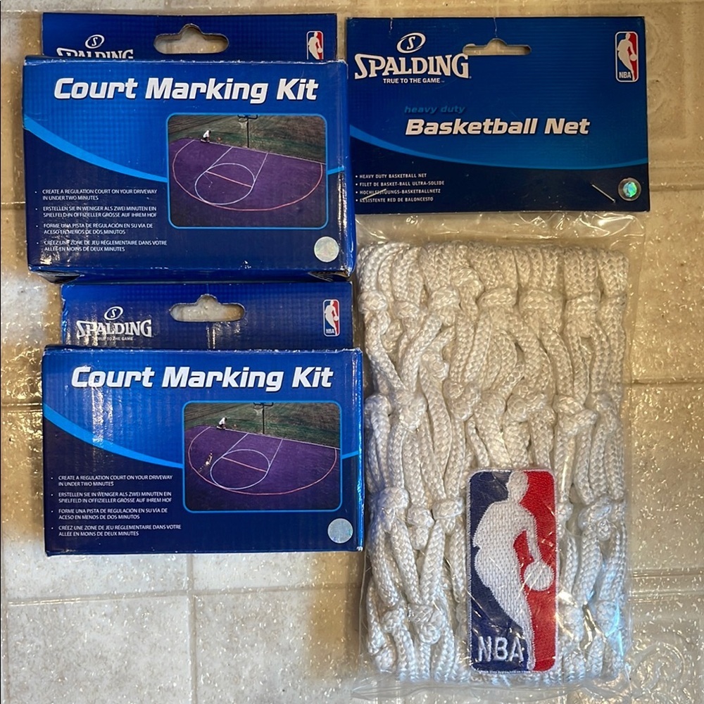 Spalding Blue Court Marking Kit and White Basketball Net